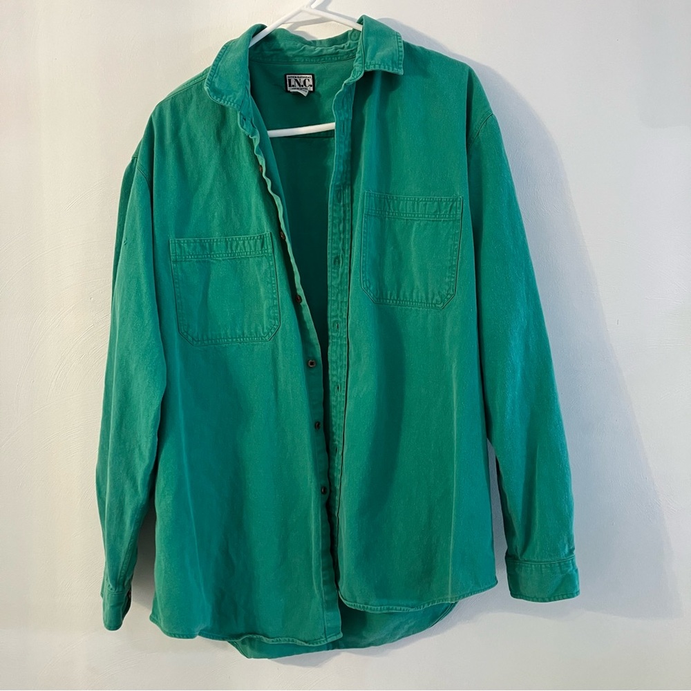 Vintage INC International Concepts Emerald Green Casual Button Down Shirt